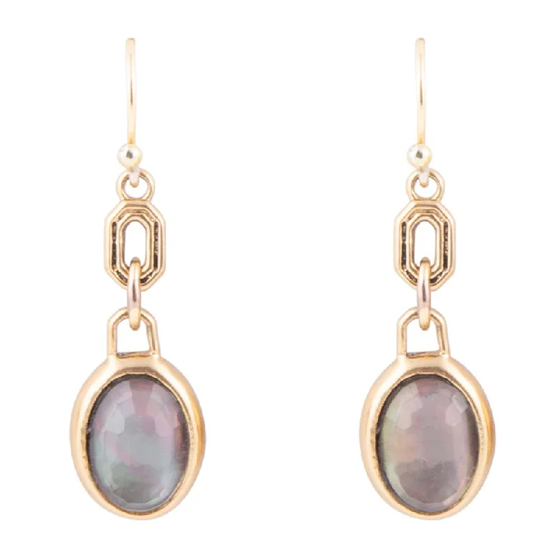 Black Mother of Pearl and Golden Bronze Drop Earrings