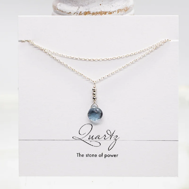 Blue Quartz Raindrop Silver Necklace