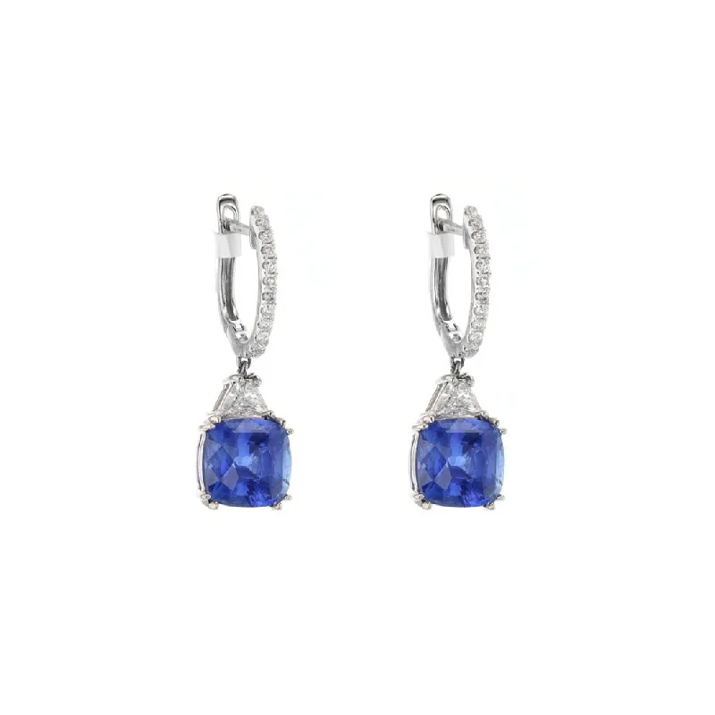 Blue Sapphire & Diamond Drop Earrings