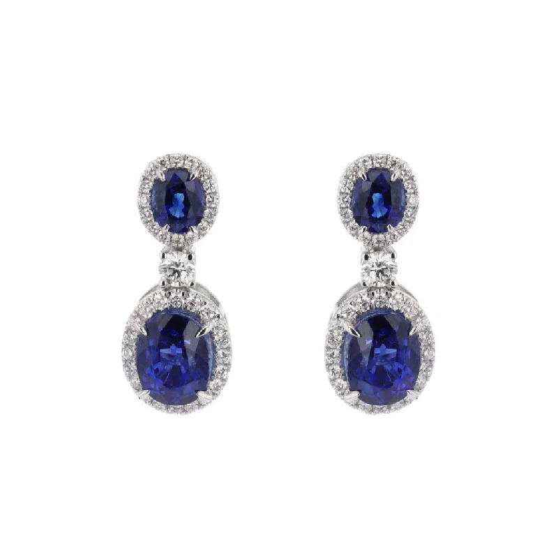 Blue Sapphire & Diamond Drop Earrings