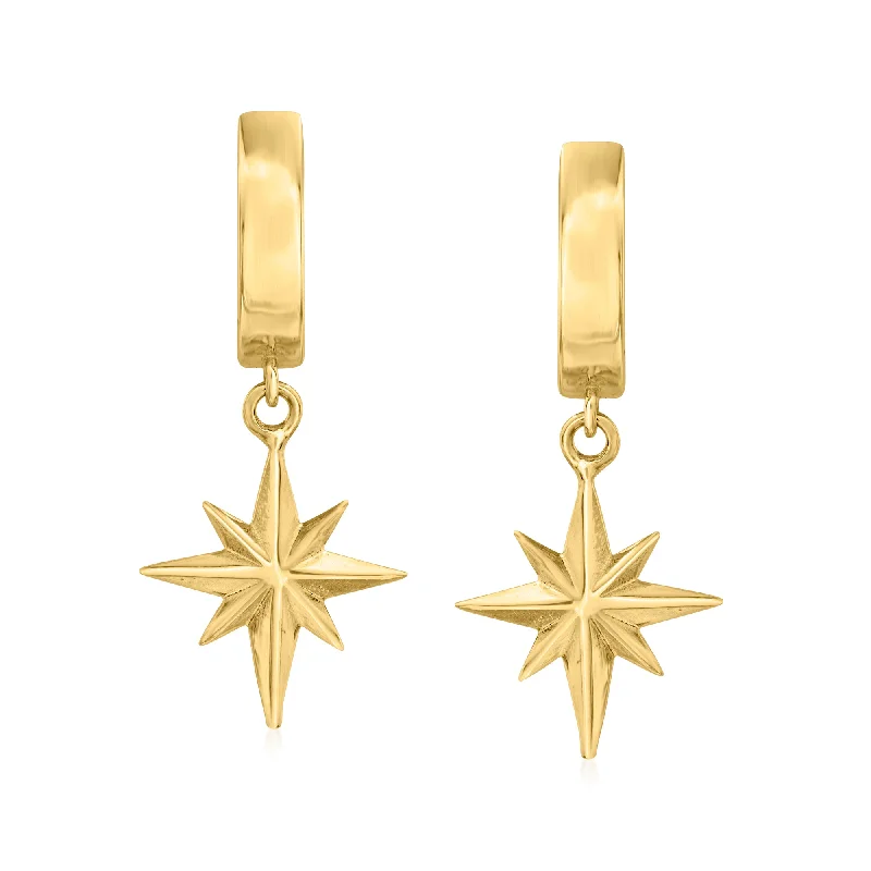 Canaria 10kt Yellow Gold North Star Hoop Drop Earrings