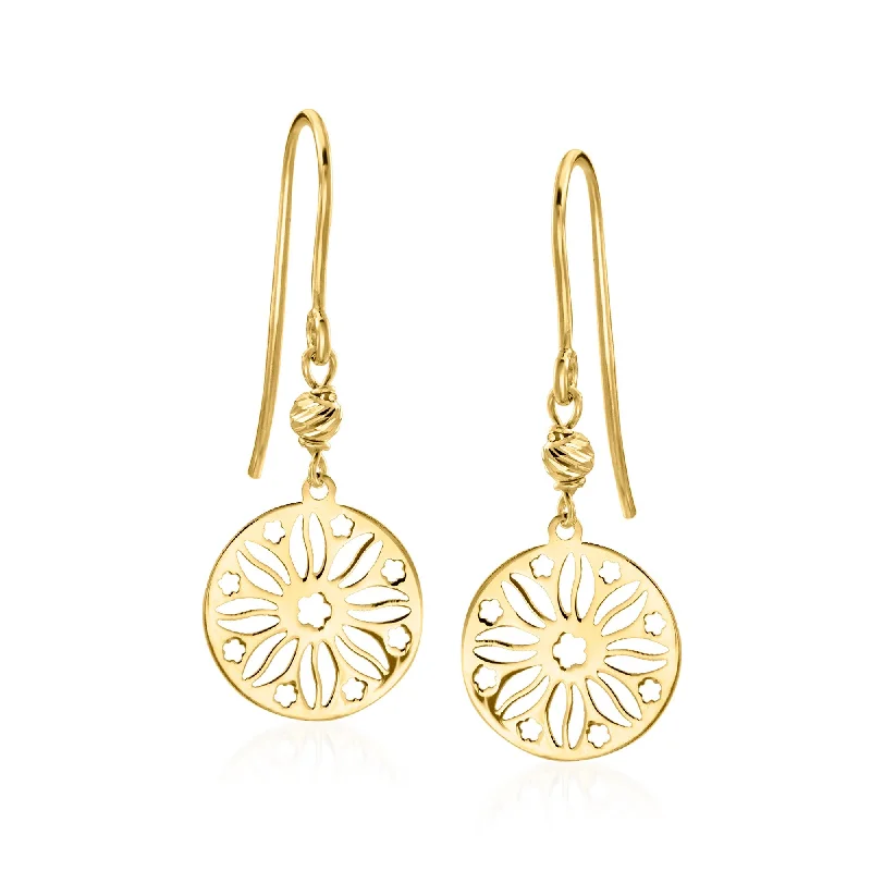 Canaria Italian 10kt Yellow Gold Sunflower Ricami Drop Earrings