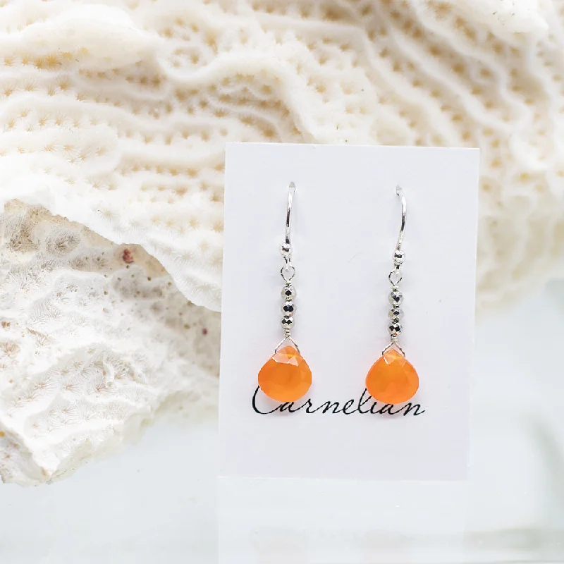 Carnelian Silver Raindrop Earrings