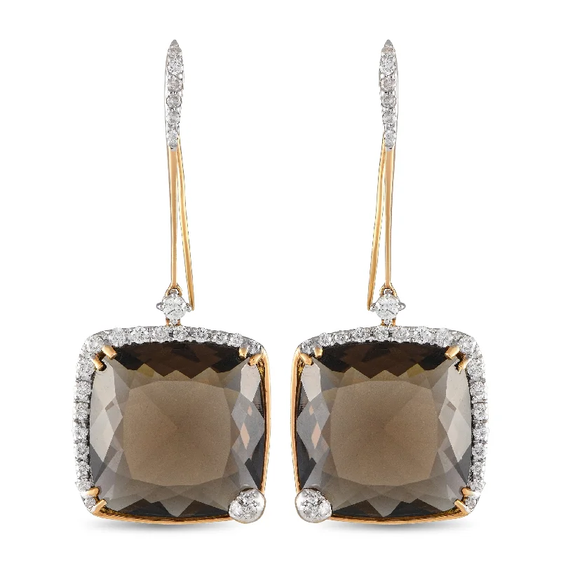 Casato 18K Yellow Gold 0.83ct Diamond and Smokey Quartz Drop Earrings 200511