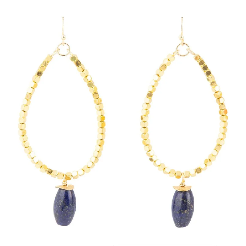 Cobalt Blue Lapis and Gold Drop Earrings