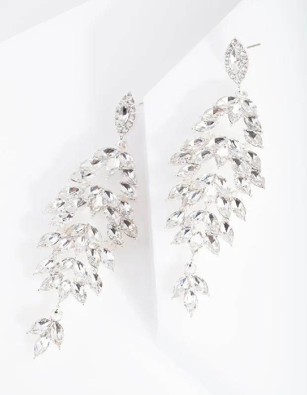 Silver Navette Stone Drop Earrings