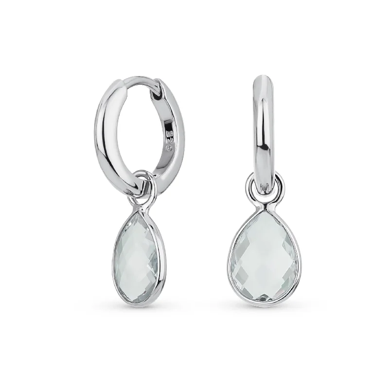 Dainty Natural Aquamarine Teardrop Huggie Drop Earrings .925 Sterling Silver