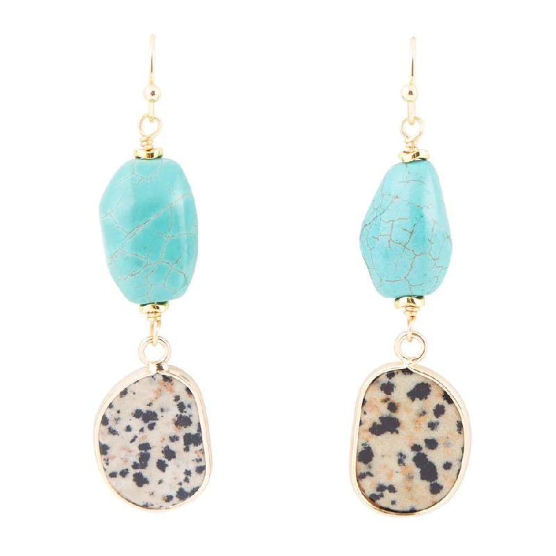 Dalmatian Jasper Blue Magnesite Golden Drop Earrings