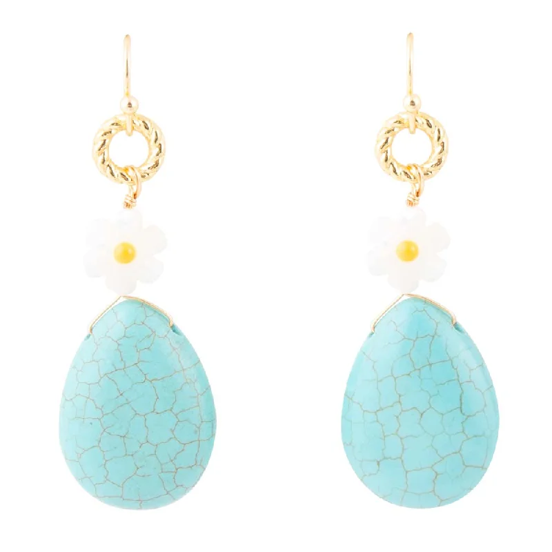 Dani Blue Turquoise Magnesite Flower Golden Drop Earrings