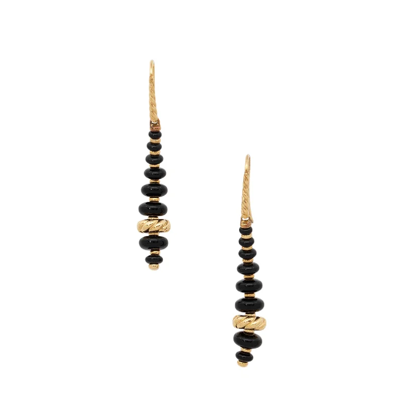 David Yurman 18k Gold Onyx Rio Rondelle Drop Earrings