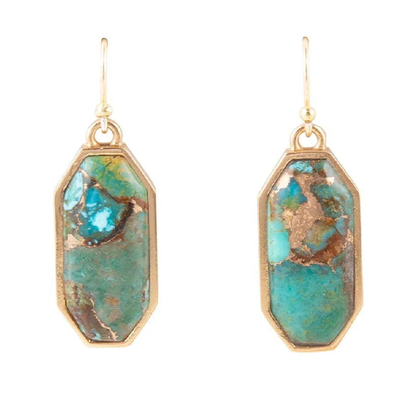 Dolce Teal Blue Turquoise Matrix Golden Drop Earrings