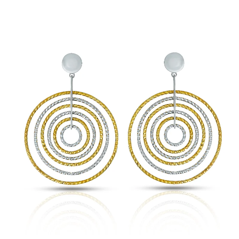 Elegant Dual-Tone Spiral Silver Drop Earrings