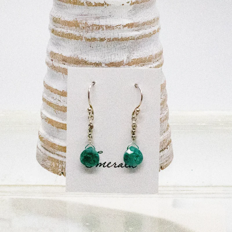 Emerald & Silver Pyrite Raindrop Earrings