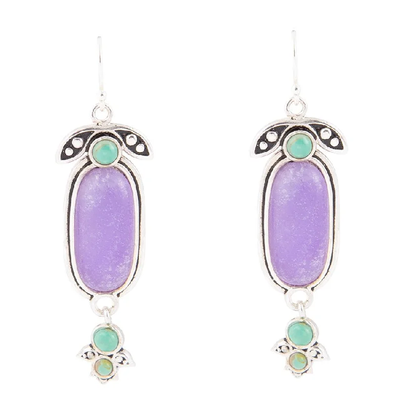 Emile Purple Quartz and Blue Turquoise Sterling Silver Drop Earrings