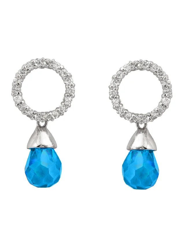 GENEVIVE Sterling Silver Blue Topaz Cubic Zirconia Teardrop Earrings