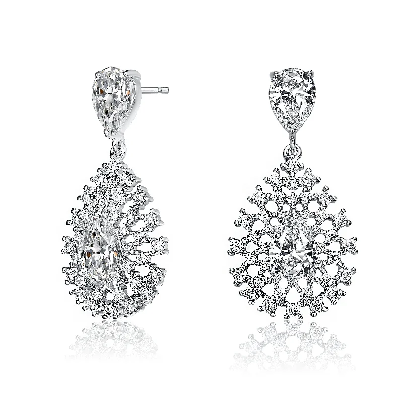 GENEVIVE Sterling Silver Cubic Zirconia Lace Cluster Drop Earrings