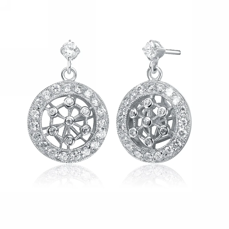 GENEVIVE Sterling Silver Cubic Zirconia Round Drop Earrings