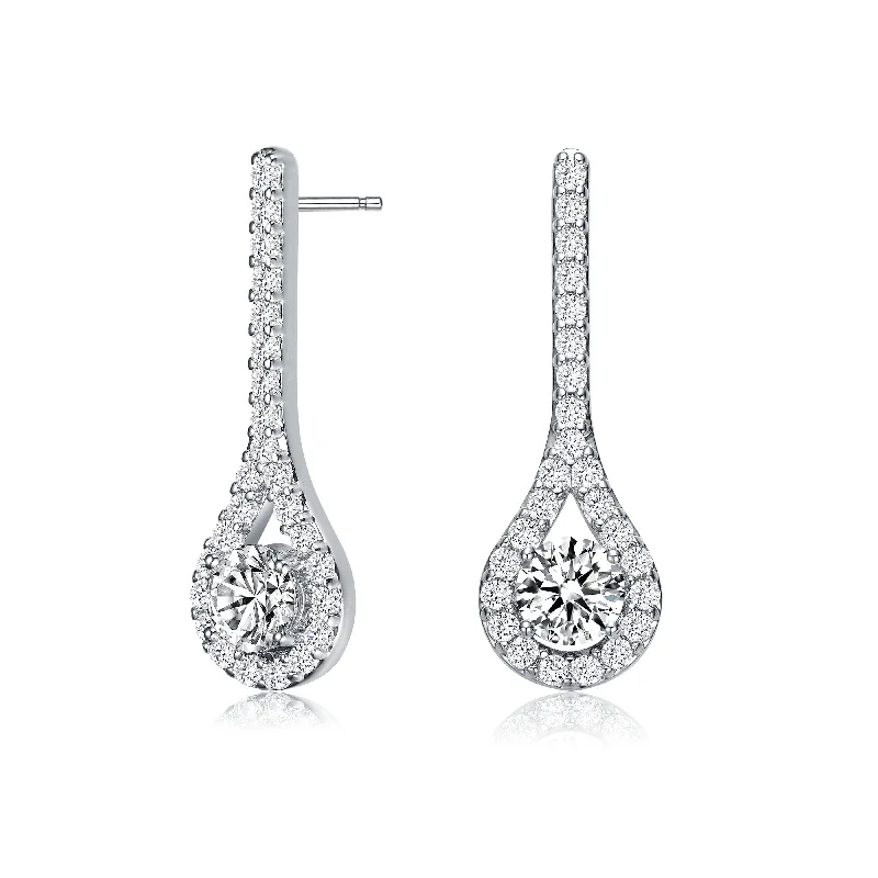 GENEVIVE Sterling Silver Cubic Zirconia Solitaire Teardrop Earrings