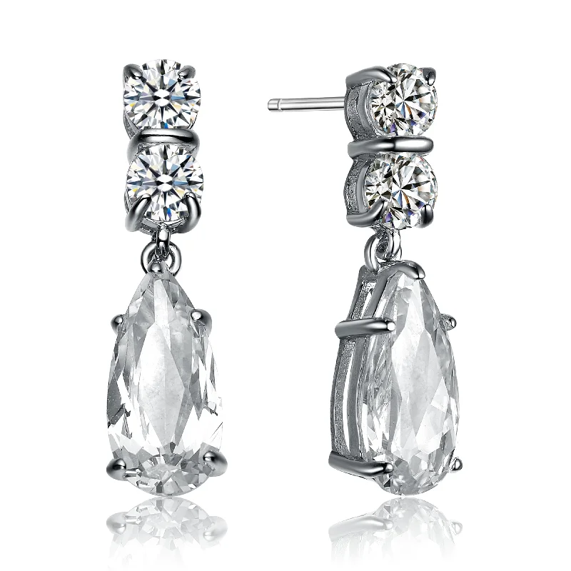 GENEVIVE Sterling Silver Cubic Zirconia Teardrop Earrings