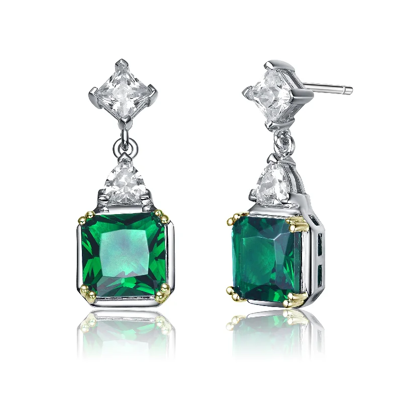 GENEVIVE Sterling Silver Emerald Cubic Zirconia Drop Earrings