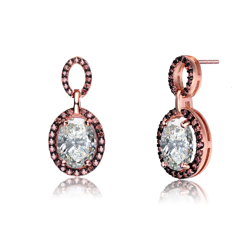 GENEVIVE Sterling Silver Pink and Black Plated Cubic Zirconia Drop Earrings