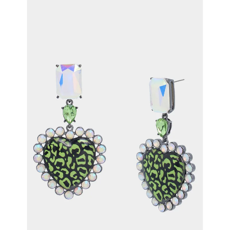 Ghoul Friends Leopard Heart Drop Earrings Green