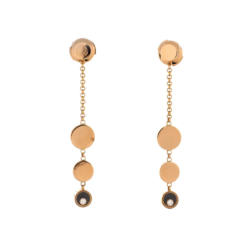 Happy Round Dangling Drop Earrings 18K Rose Gold and Onyx with Floating Diamonds