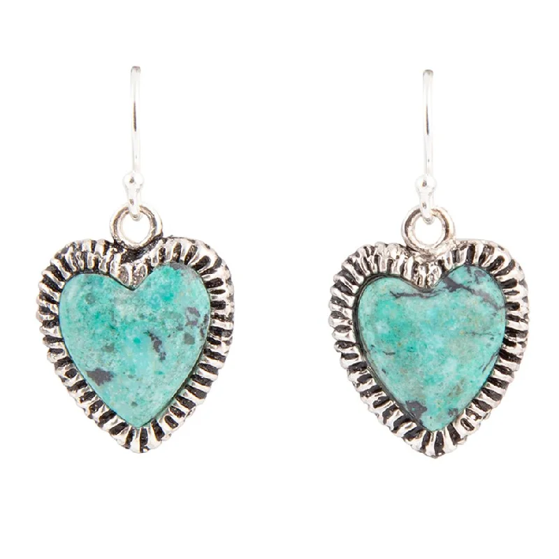 Heart Blue Chrysocolla Sterling Silver Drop Earrings