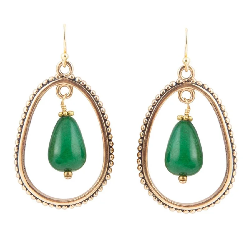 Inline Green Onyx Golden Drop Earrings