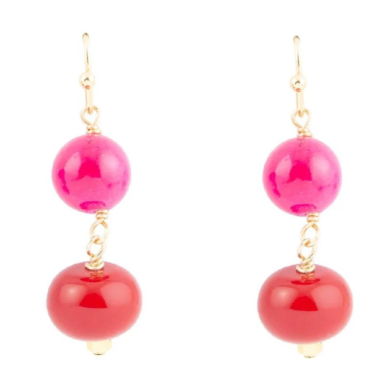 Jade Pink Fuchsia Sunset Red Golden Drop Earrings