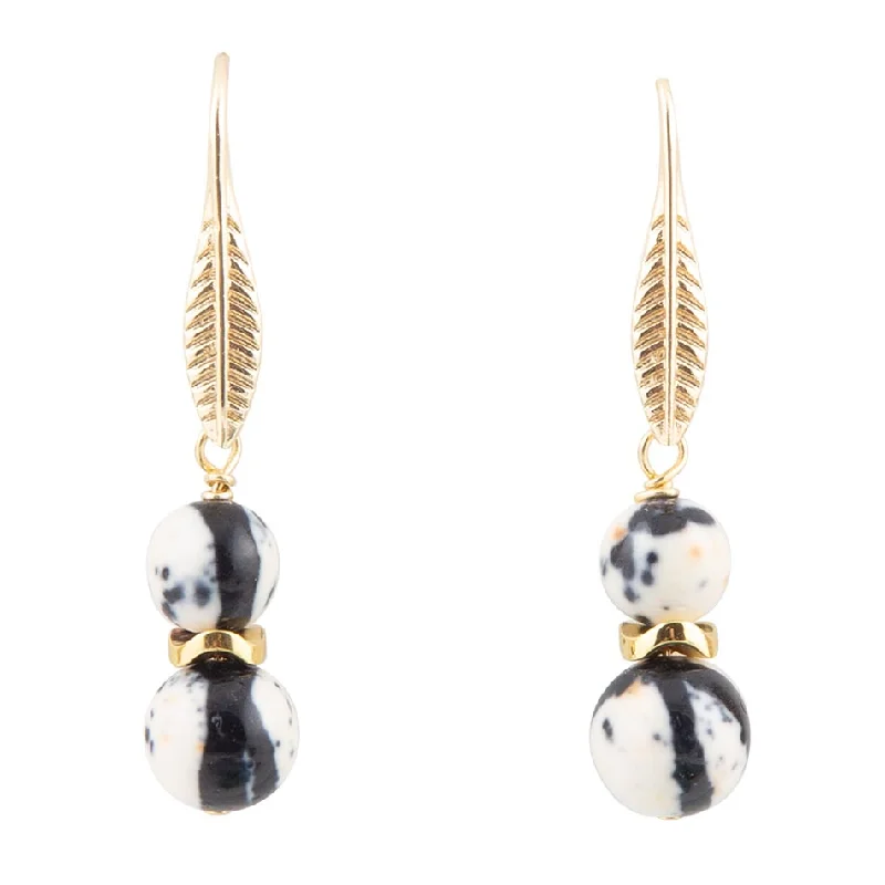 Agate Black and White Neutrals Golden Drop Earrings