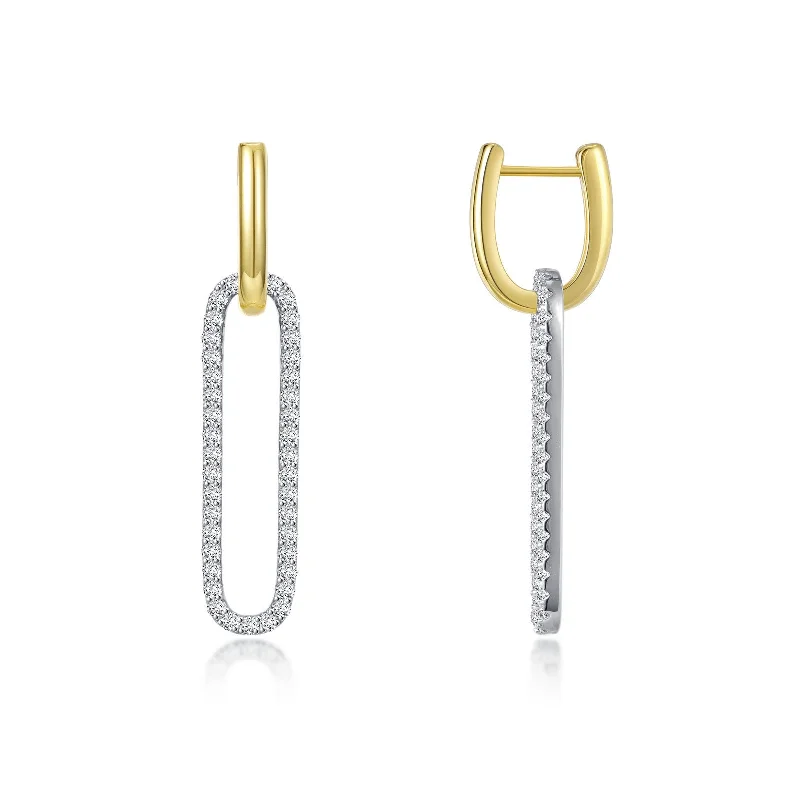 Lafonn Simulated Diamond Two-Tone Paperclip Drop Earrings E0506CLT