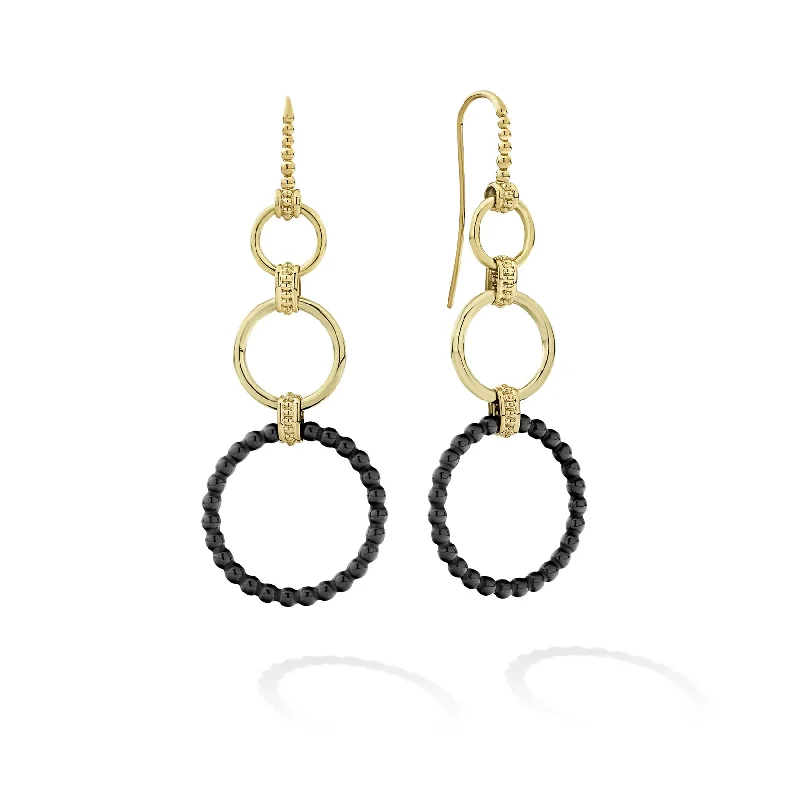 LAGOS Meridian Three Gold and Ceramic Circle Drop Earrings