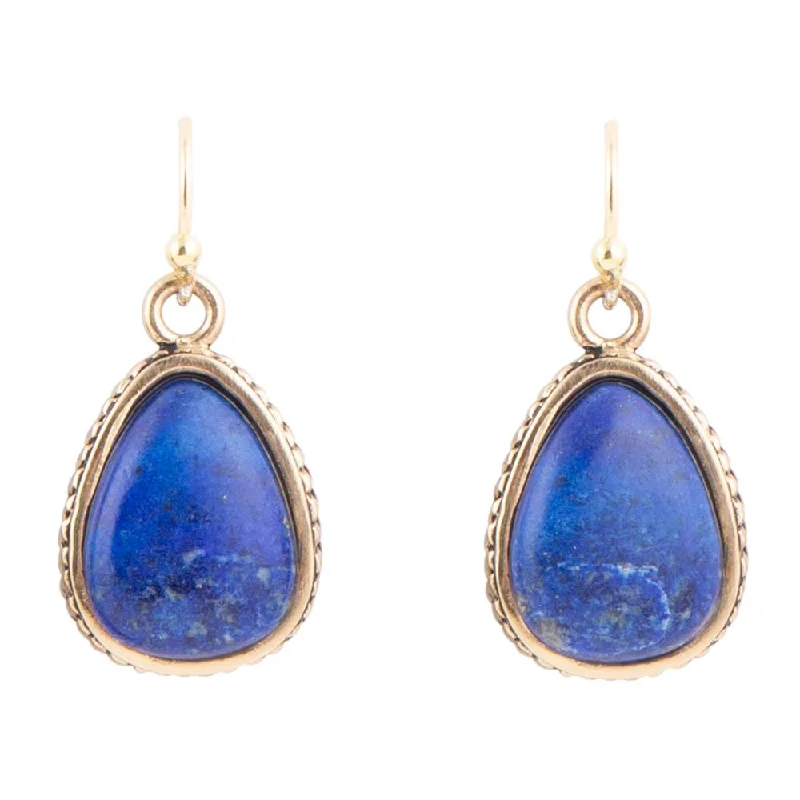 Lapis and Bronze Roped Teardrop Earrings