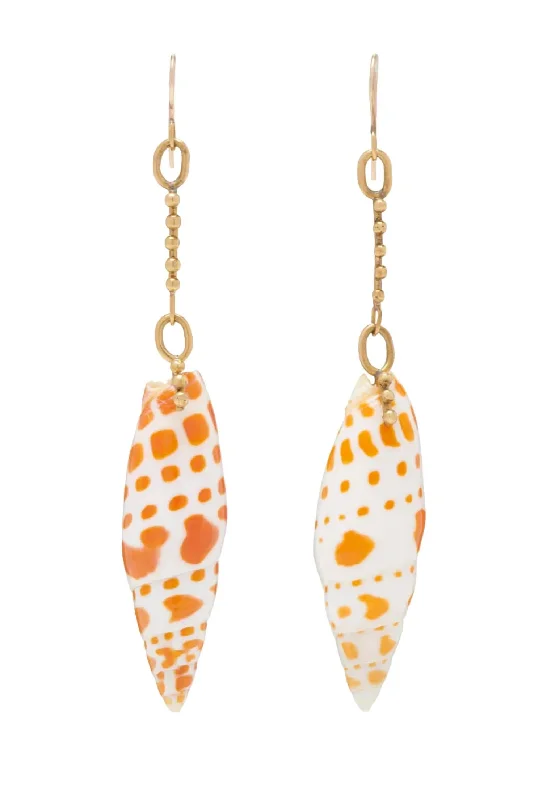 Large Shell Drop Earrings In Orange