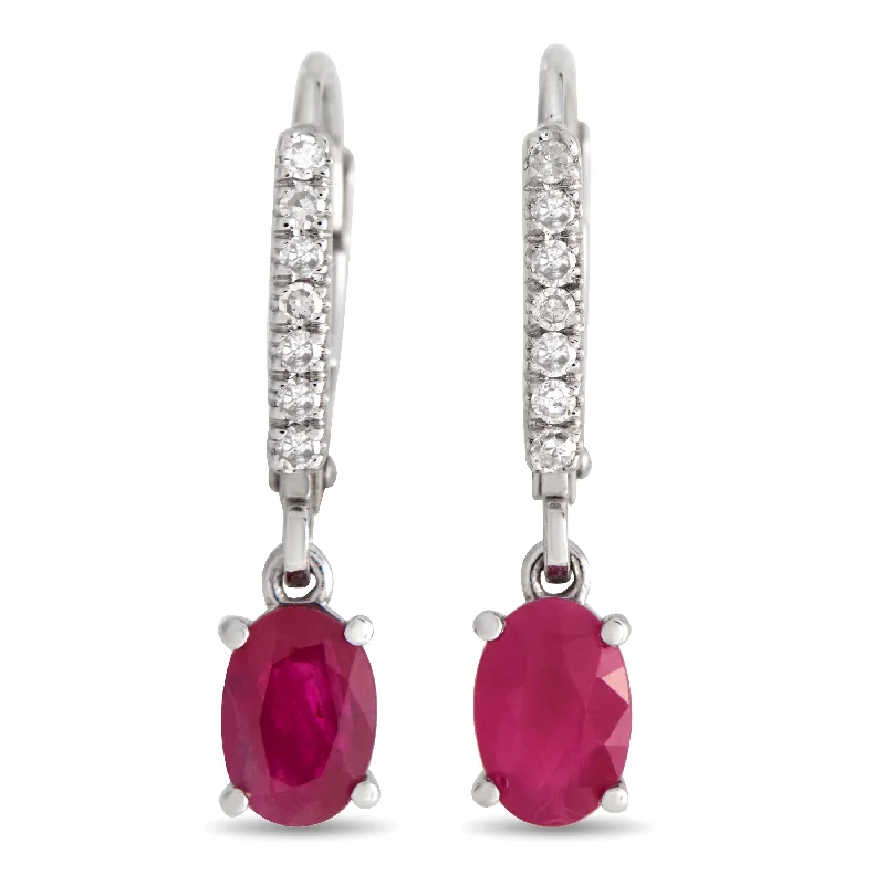 LB Exclusive 14K White Gold 0.10ct Diamond and Ruby Drop Earrings EL-4-10371WRU