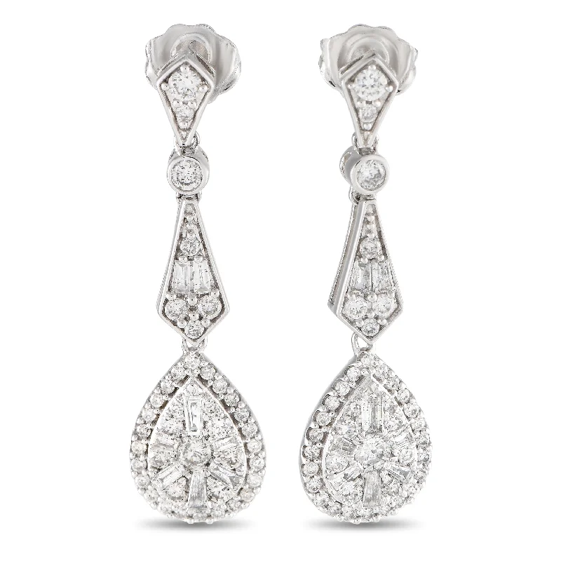 LB Exclusive 14K White Gold 1.0ct Diamond Art Deco Drop Earrings ER28526