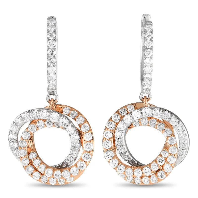 LB Exclusive 18K White and Rose Gold 1.0ct Diamond Drop Earrings AER-13233-TRI