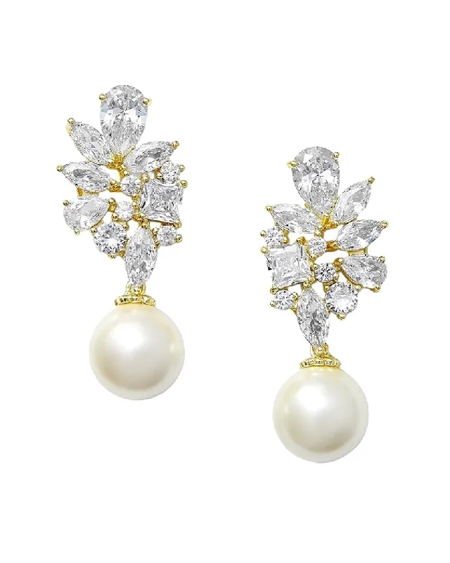 Liv Oliver 18K Plated 45577mm Pearl CZ Drop Earrings