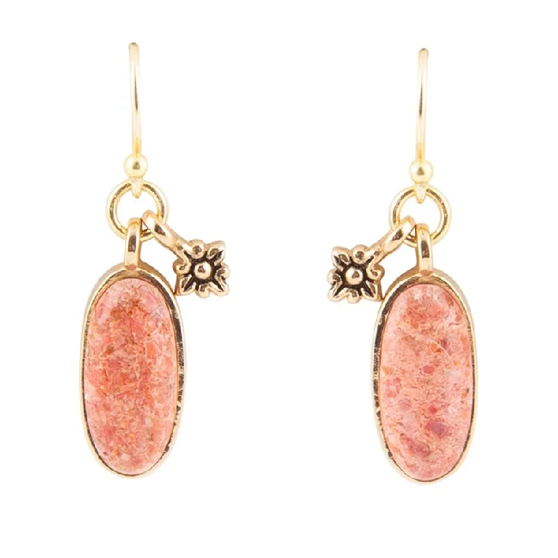 Lucent Orange Sponge Coral Golden Drop Earrings