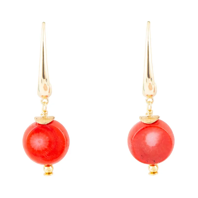 Madie Orange Coral Golden Sigil Drop Earrings