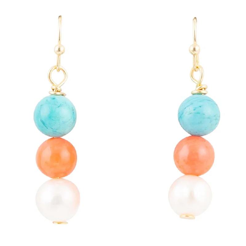 Madie Orange Coral, White Pearl and Turquoise Magnesite Drop Earrings