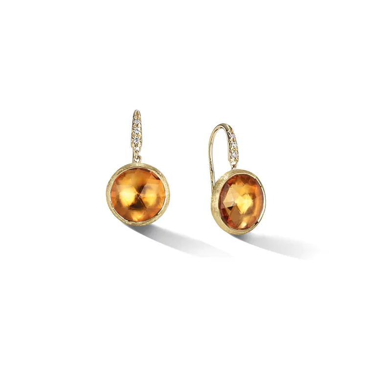 Marco Bicego Jaipur Color Yellow Gold and Diamond Small Drop Earrings in Citrine