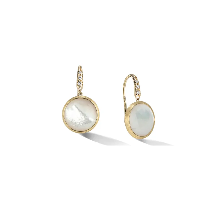 Marco Bicego Jaipur Color Yellow Gold and Diamond Small Drop Earrings in Mother of Pearl