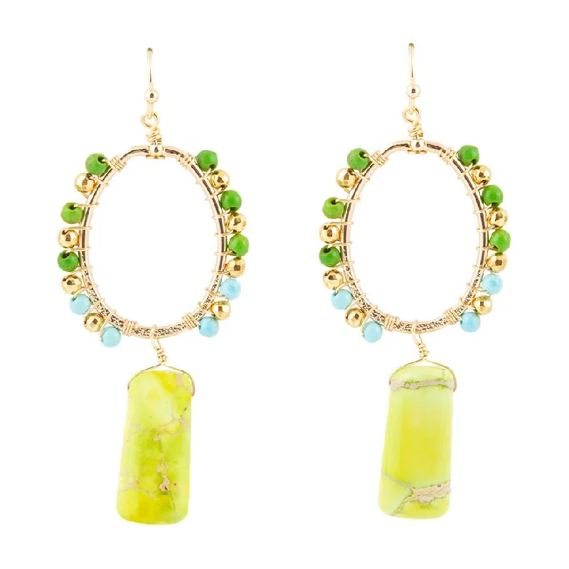 Margarita Green Jasper Golden Drop Earrings