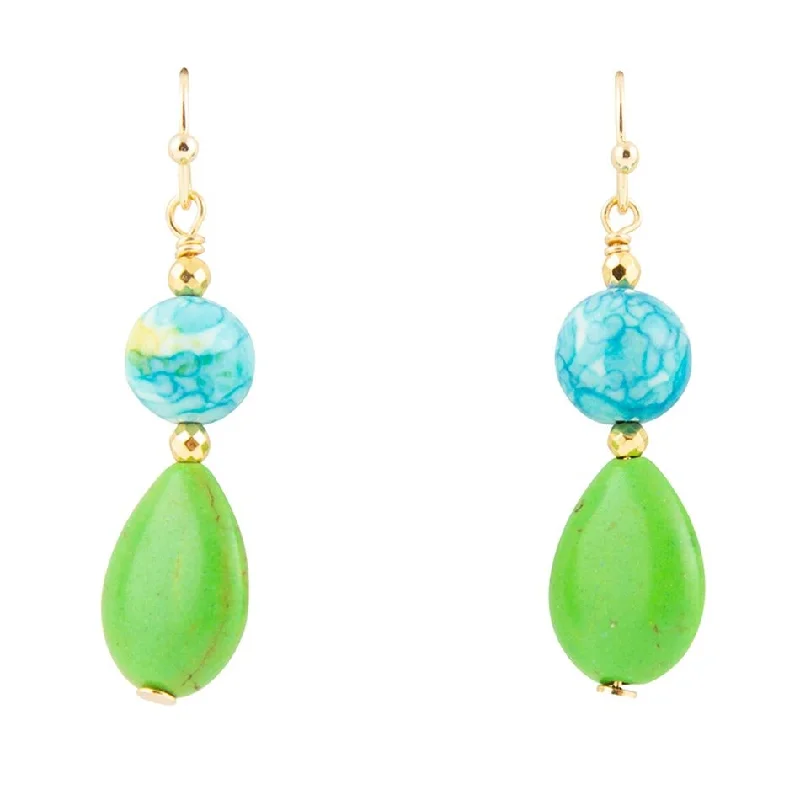 Margarita Green Lime Magnesite Golden Drop Earrings