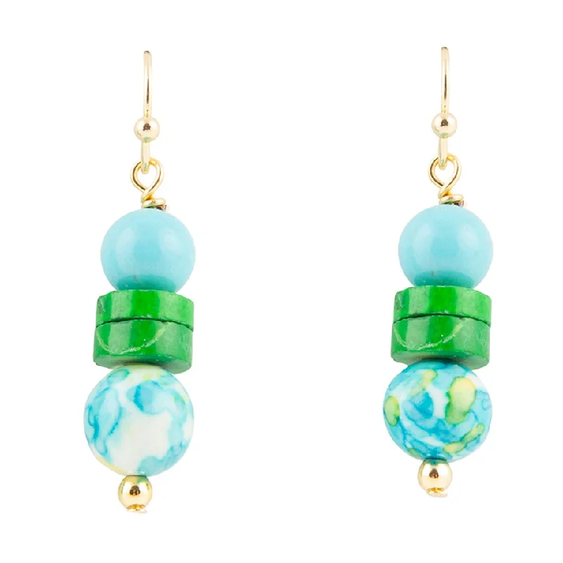 Margarita Mixed Blue and Green Golden Drop Earrings