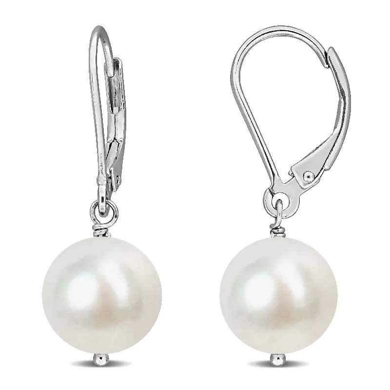 Mimi & Max 10-11mm White Cultured Freshwater Pearl Leverback Drop Earrings in Sterling Silver