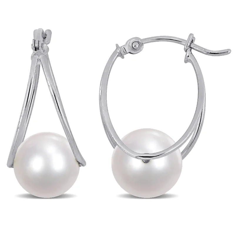 Mimi & Max 8-8.5mm Cultured Freshwater Pearl Drop Earrings in 10k White Gold