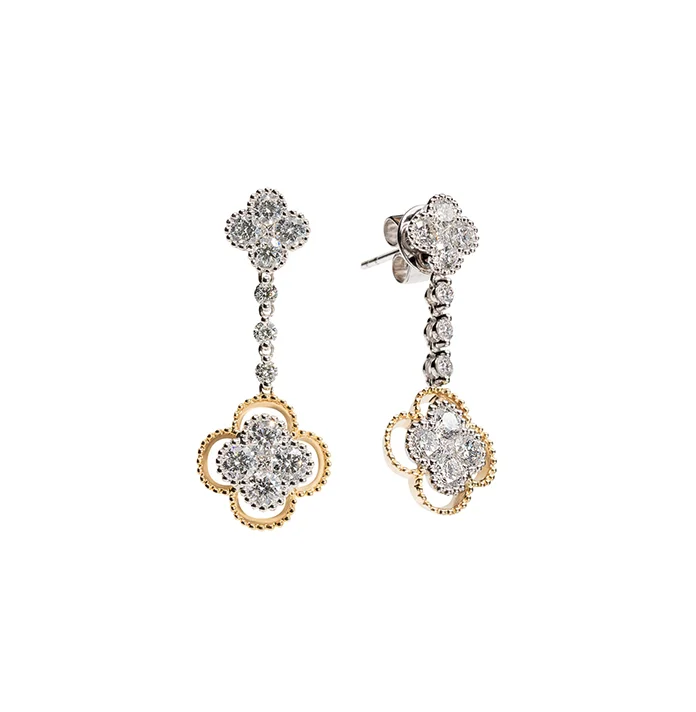 Sabel Collection Mixed Metals Diamond Clover Drop Earrings